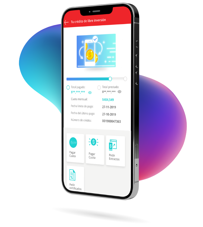 Celular donde se muestra en la App Finandina el estado de una crédito digital